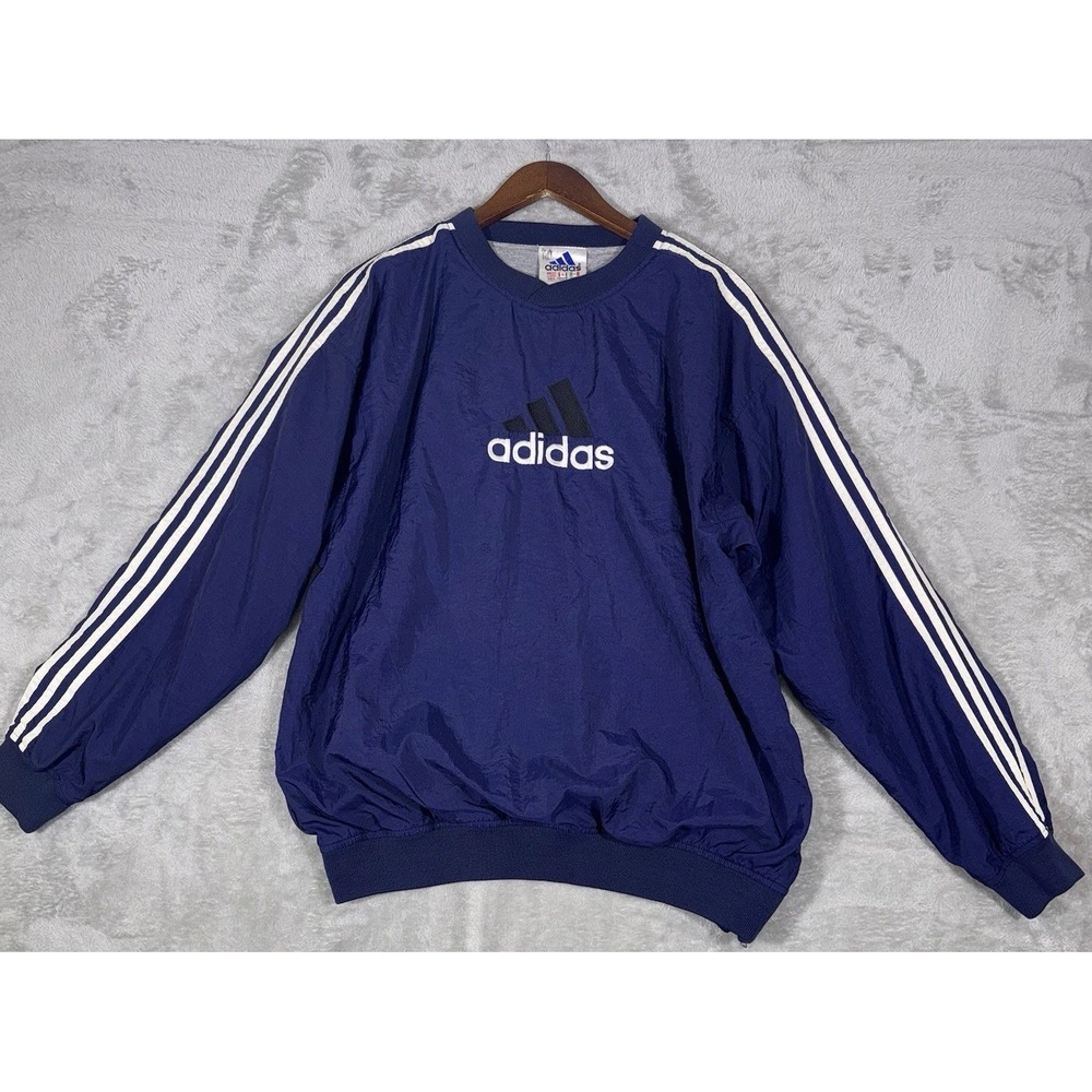 Adidas Windbreaker Jacket Navy Blue White Stripes Men's Size Large Vintage 90s - Picture 2 of 12
